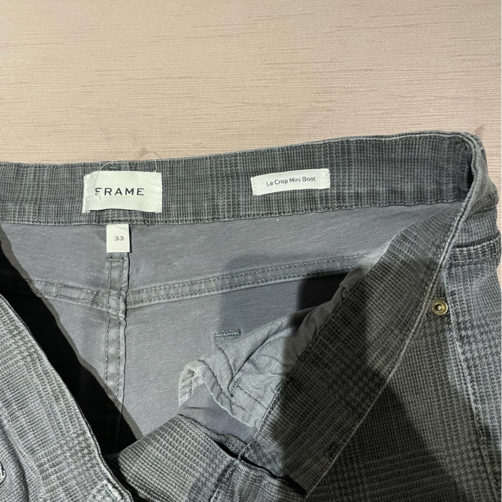 FRAME Le Crop Mini Boot checked mid-rise kick-flare jeans size 33 glen plaid - Picture 11 of 16